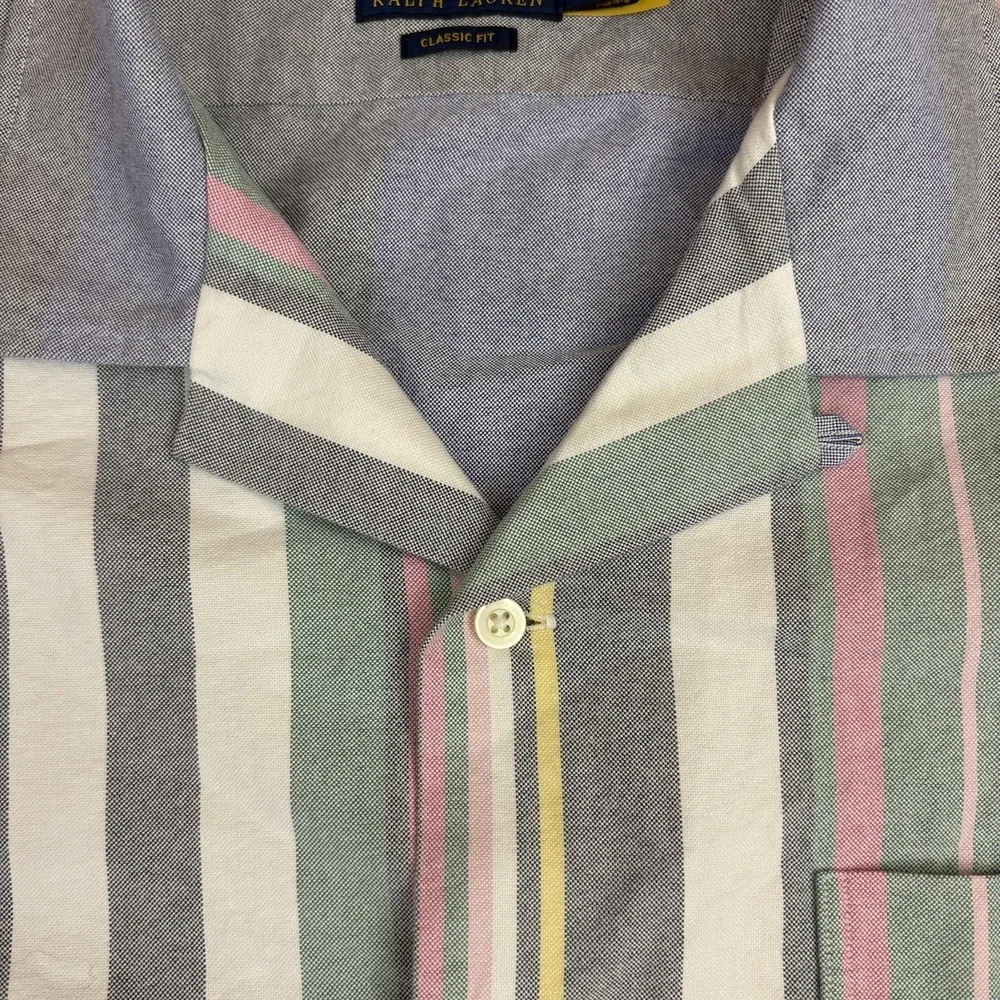 Polo Ralph Lauren Striped Oxford Camp Shirt Mens XL Colorblock Classic Fit